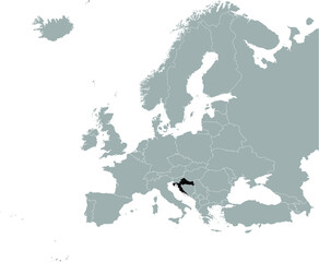 Black Map of Croatia on Gray map of Europe 