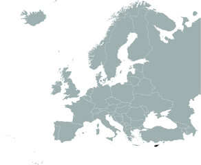 Black Map of Cyprus on Gray map of Europe 