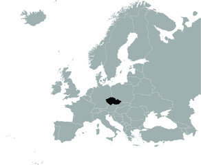 Black Map of Czech Republic on Gray map of Europe 