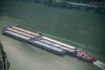 Barges Transport flowing Danube breakthrough, known as the Iron Gates