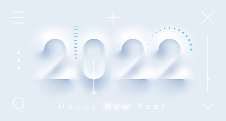Happy New year neumorphism liquid paper or plastic numbers with shadow isolated. Vector illustration greeting invitation card design element. 2022 Christmas holiday celebration poster banner