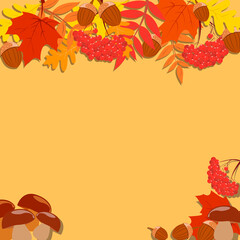 autumn sale background with leaves and mushrooms