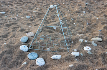 View of a nest on Cirali Beach where caretta caretta sea turtles lay their eggs. Selective focus.