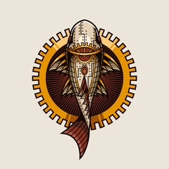 Fish Steampunk Illustration and tshirt design