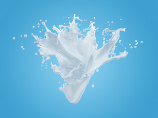 3d illustration of milk splash on gradient blue background with clipping path