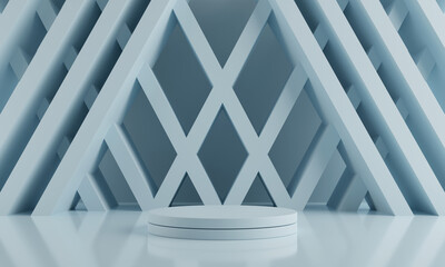 Abstract modern architecture background,blue room with a pedestal and a showcase. 3d illustration