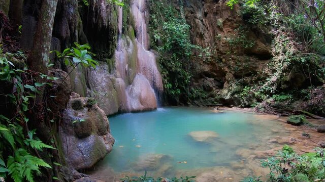 4K Video, Wang Tong Waterfall located in Buatong Waterfall and Chet Si Fountain National Park, Chiang Mai, Thailand.