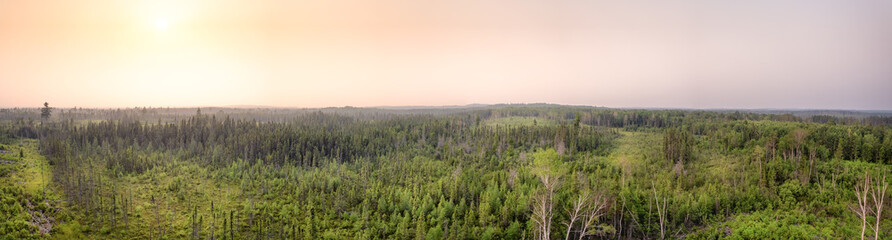 Aerial Of Smoke From Forest Fires In Northern Ontario Canada