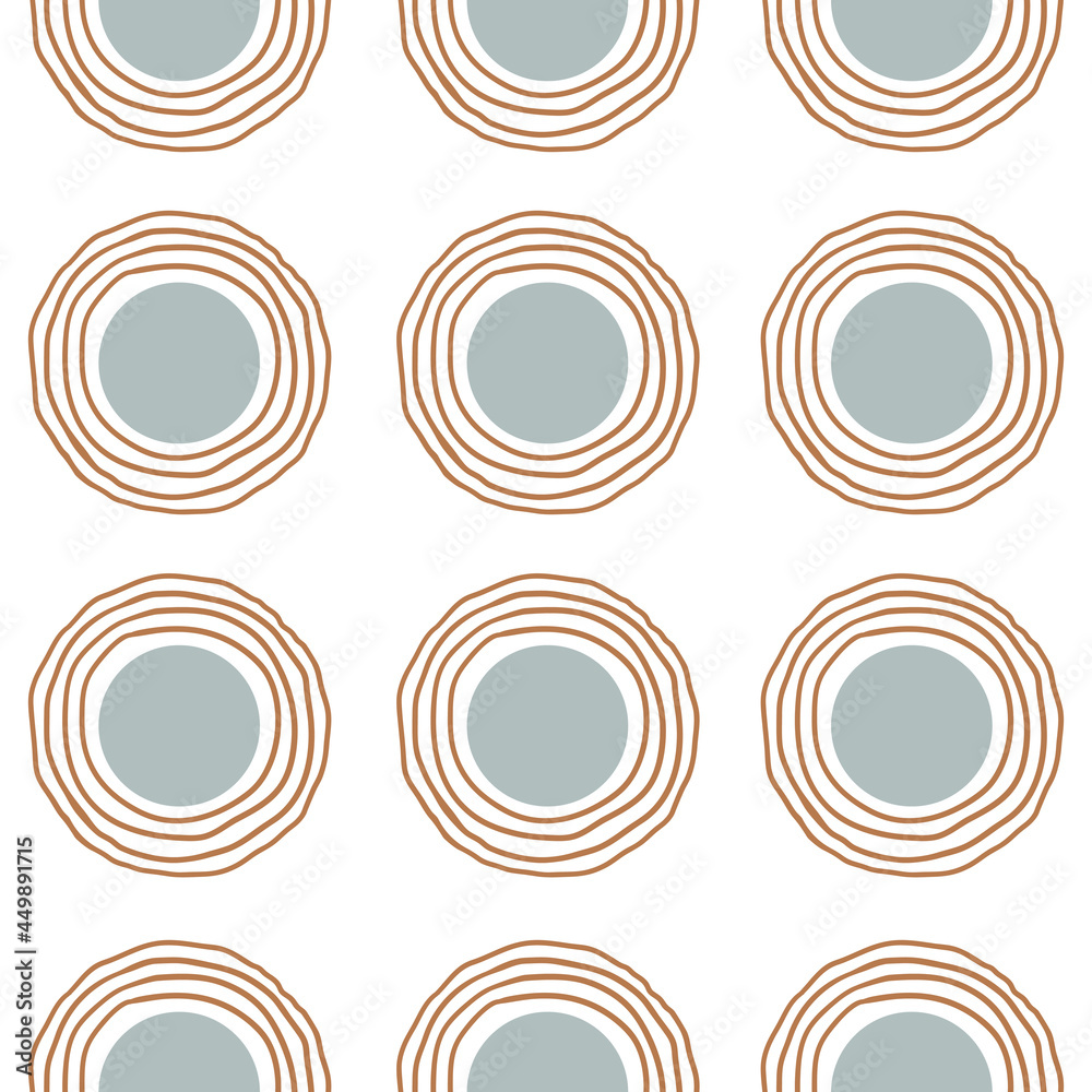 Aufkleber Trendy simple minimalist seamless pattern with abstract  artistic hand drawn circle and line on white background. Pastel colors. Vector illustration
