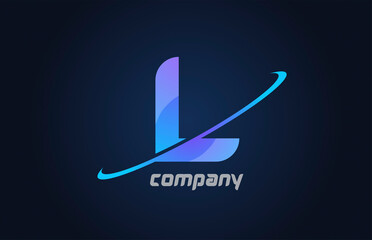 L blue swoosh alphabet letter logo icon template. Creative design for business and company