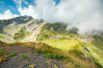 Beautiful mountain landscape. Grassy mountains and hills.