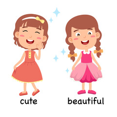 synonyms adjectives cute and beautiful vector illustration