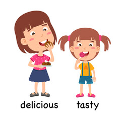 synonyms adjectives delicious and tasty vector illustration