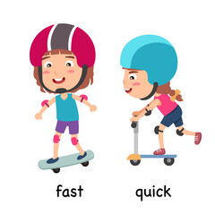 synonyms adjectives fast and quick vector illustration