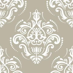 Classic seamless vector pattern. Damask orient beige and white ornament. Classic vintage background. Orient ornament for fabric, wallpapers and packaging