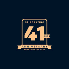 Gold modern 41 year anniversary logo. birthday. Celebration. Celebrating. element. Tape