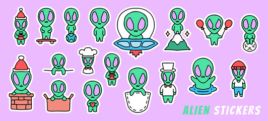 Fototapeta premium collection of cute alien cartoon, illustration for stickers and t shirt.
