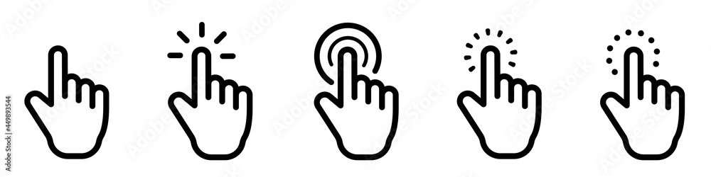 Poster pointer cursor сomputer mouse icon. clicking cursor, pointing hand clicks icons. click cursor - stoc