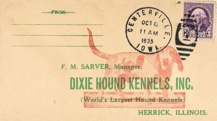 vintage retro alt old envelope umschlag centerville iowa 1935 dog hund dixie hould kennels herrick...