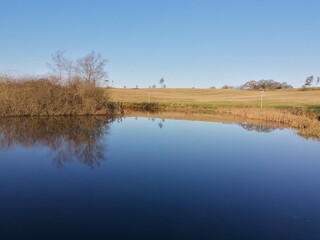 Perfect nature reflections from the trees in the lakes around Jutland in Denmark during autumn