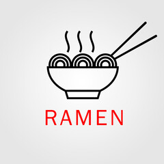 Japanese noodle logo on white background. Ramen restaurant sign symbol. vector illustration in flat style modern design. Ramen logo in linear style