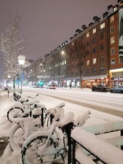 A snow covered Stockholm City during the swedish dark winter