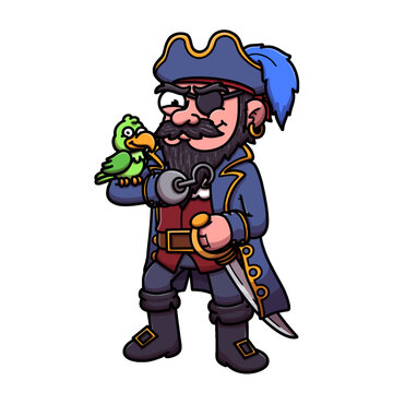 Pirate Captain With Parrot Cartoon