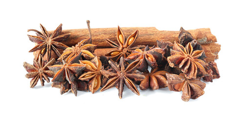 Cinnamon sticks and anise star isolated on white background