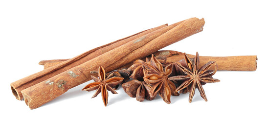 Cinnamon sticks and anise star isolated on white background