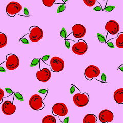 vector cherry seamless pattern. pink background. background, pattern, fabric design, wrapping paper, cover