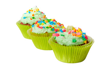 cupcake with cream and chocolate and multicolored sugar sprinkles