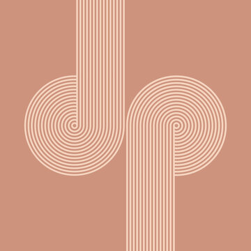 Abstract retro style terracotta design with stripes and striped circles decoration