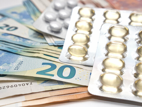 Closeup shot of euro money and medicine