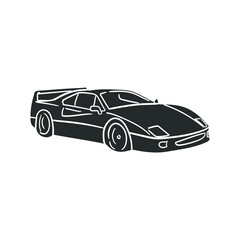 Luxury Car Icon Silhouette Illustration. Sport Vehicle Vector Graphic Pictogram Symbol Clip Art. Doodle Sketch Black Sign.