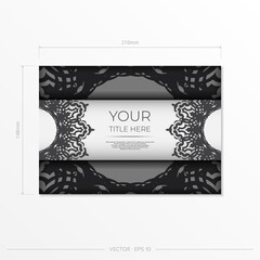 Vector postcards in white with black patterns. Invitation card design with mandala ornament.
