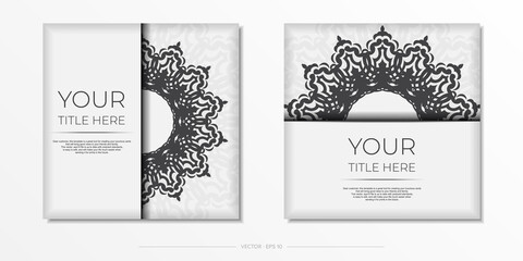 White postcard template with black patterns. Vector