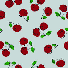 Red cherries cute summer seamless vector pattern