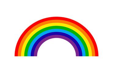 Cartoon rainbow. Rainbow with purple, red, yellow, blue, green color. Icon of arch for kids. Color bow isolated on white background. Design arc for spring and rain. Image for plasticine. Vector