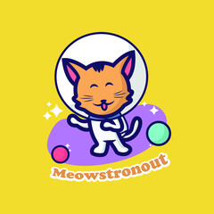 cute cat astronaut logo mascot cartoon character