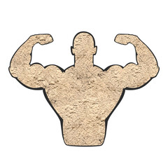 Muscular man showing biceps on white background. Silhouette of sportsman made with amino acids powder