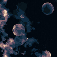 Naklejka premium Big Triple Navy Blue Planets Color Tones Combination Space Background