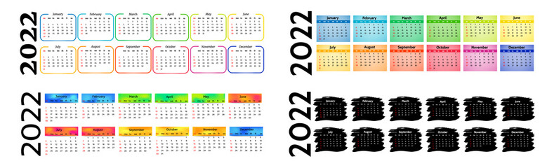 Calendar for 2022 isolated on a white background