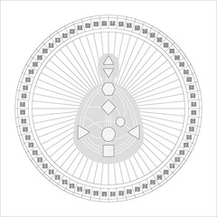 Mandala human design with bodygraph, hexagrams i ching. For presentation, educational materials. Black and white vector  illustration