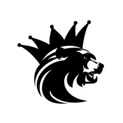 roaring bear head and royal crown - king animal black and white vector portrait design