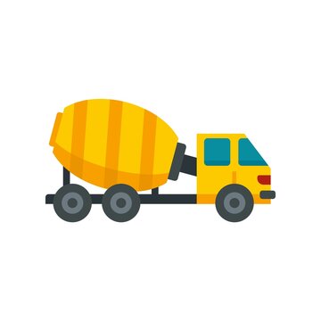Cement mixer truck icon flat isolated vector