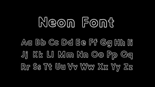 Blue neon capital and lower symbols, broken xenon font mockup