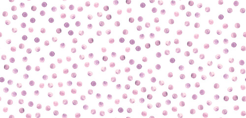 Seamless Watercolour Wallpaper. Grunge Brush Paint Spots Illustration. Pink Polka Rounds. Cute Watercolor Wallpaper.