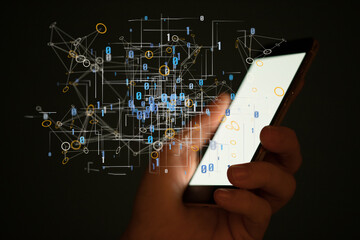 Neural network 3D illustration. Big data and cybersecurity