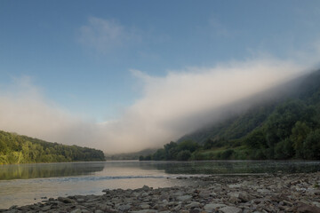 morning and fog on the river bank