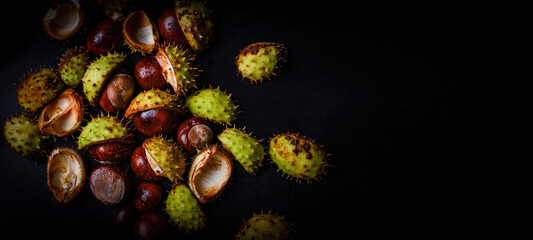 Stacked autumn chestnuts